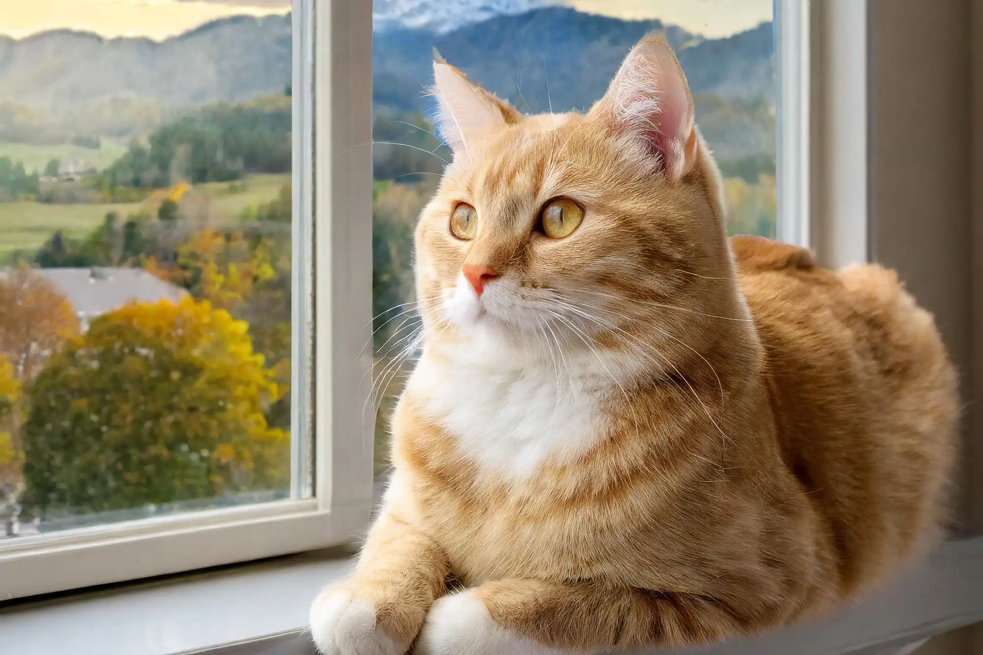 Image générée par Firefly qui montre un chat sur le rebord d'une fenêtre.